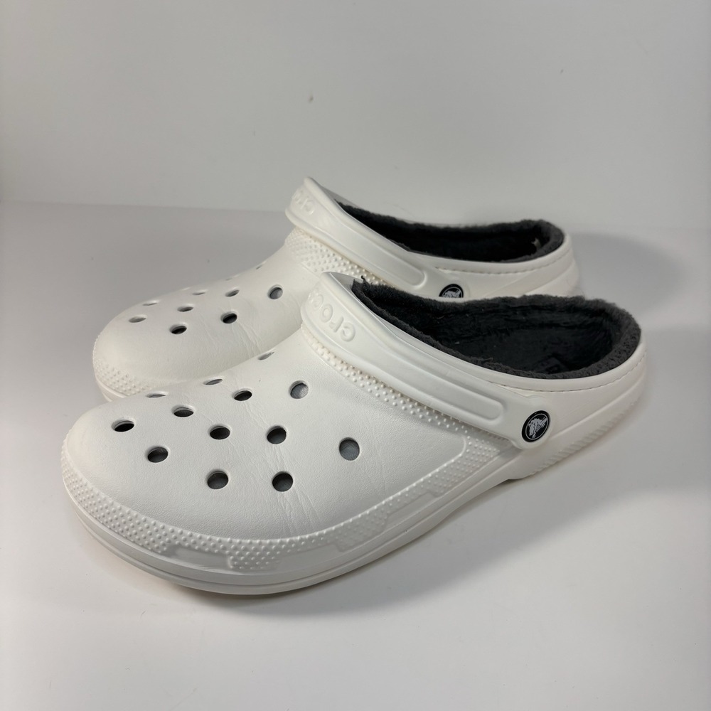White Crocs Dual Comfort Gray Fleece Lined Clogs Shoe - Size Men's 12 - Picture 1 of 5